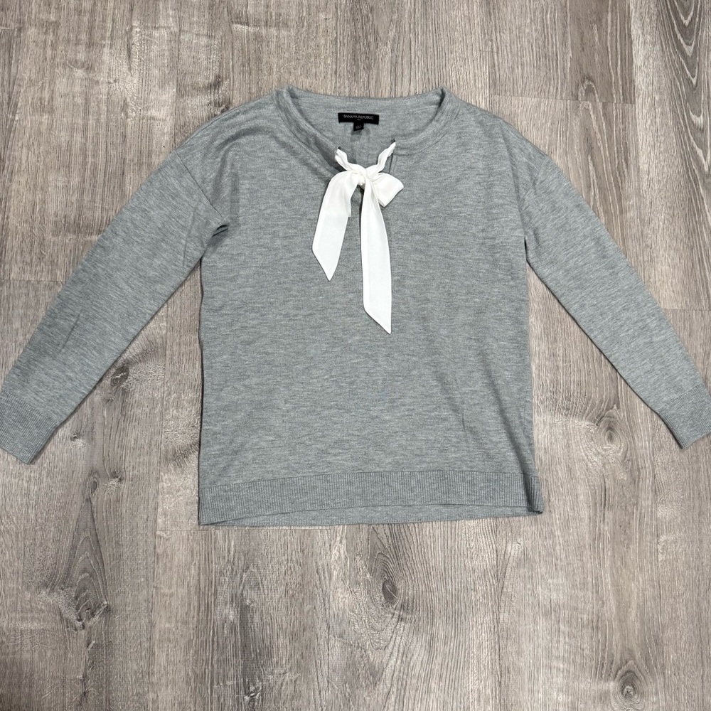 Banana Republic Gray Sweater with White Tie Detail